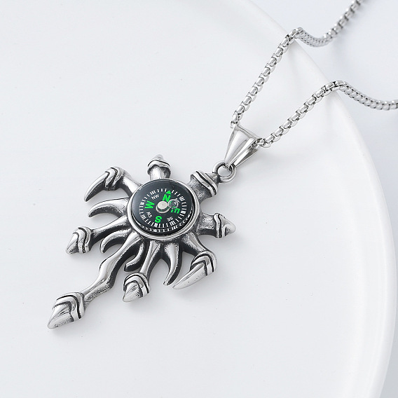 304 Подвеска в виде когтя дьявола из нержавеющей стали, компас, длинная цепочка-коробочка, для женщин и мужчин
