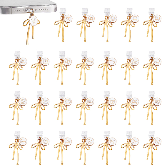 26 шт. 26 стили плоские круглые с буквами и бантом цинковый сплав эмалированные мобильные пылезащитные заглушки, с ПВХ фурнитурой