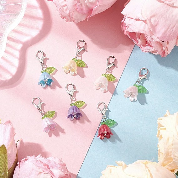 Цветочные акриловые и пластиковые искусственные жемчужины бусины подвески украшения, с цинковым сплавом застежками омаров коготь