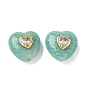 Natural Amazonite Beads, Heart, with Brass Micro Pave Clar Cubic Zirconia Findings, Golden