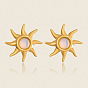 304 Stainless Steel Natural Gemstone Stud Earrings for Women, Sun
