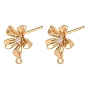 SHEGRACE Brass Micro Pave Cubic Zirconia Earring Stud Earring Findings, Flower, with Loop, Cadmium Free & Lead Free & Nickel Free