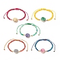 5Pcs 5 Color Dyed Natural Drusy Agate Flat Round Link Bracelets Set, Gemstone Adjustable Bracelet for Women