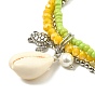 3 шт. 3 цвета, эластичные браслеты из гальванического стекла и ракушек для женщин, с черепаховым сплавом и жемчужным панцирем