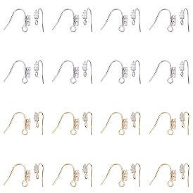 ARRICRAFT Brass Earring Hooks, Ear Wire, with Clear Cubic Zirconia and Horizontal Loop, Long-Lasting Plated
