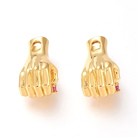 Brass Cubic Zirconia Pendants, Long-Lasting Plated, Hand, Deep Pink