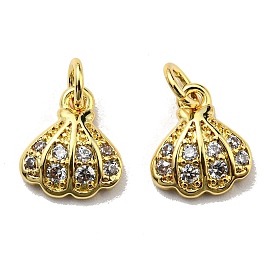 Rack Plating Brass Cubic Zirconia Charms, Lead Free & Cadmium Free, Long-Lasting Plated, Shell