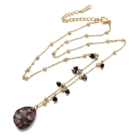 Подвеска-капля из натурального родонита 304 цепочка-спутница из нержавеющей стали со стеклянными бусинами, ионное покрытие (ip)