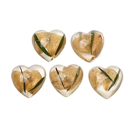 Прозрачные смолы кабошоны, в форме сердца с засушенным цветком внутри