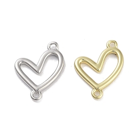 Rack Plating Brass Love Heart Connector Charms, Long-Lasting Plated, Lead Free & Cadmium Free