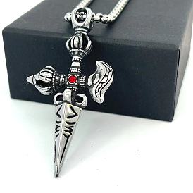 Ожерелья с подвеской в виде меча из нержавеющей стали с рубиновыми стразами для женщин и мужчин