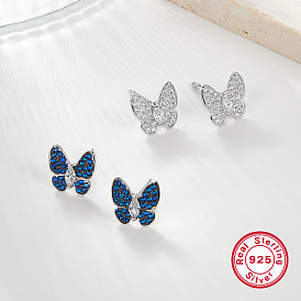 Butterfly Rhodium Plated 925 Sterling Silver Micro Pave Cubic Zirconia Stud Earrings