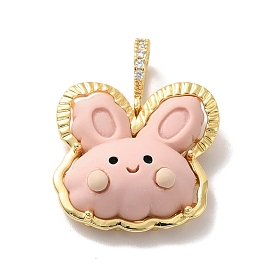 Opaque Resin Pendants, Large Hole Pendant, with Real 18K Gold Plated Brass Findings & Clear Cubic Zirconia, Cadmium Free & Lead Free, Rabbit