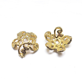 Real 18K Gold Plated 5-Petal Sterling Silver Bead Caps, Flower