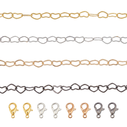 Kit de fabricación de joyas de pulsera o collar de bricolaje, con cadenas de eslabones de corazón de latón, Ganchos de aleación de zinc de langosta garra, anillos de salto de hierro y latón
