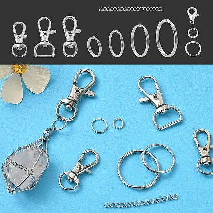 DIY Keychain Making Kit, Including Alloy & Iron Swivel Lobster Claw Clasps, Iron Split Key Rings, 304 Stainless Steel Ends Chains