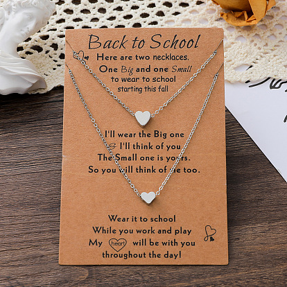 Heart-shaped Card Necklace Set, Fashionable and Simple, Non-fading Collarbone Chain (2 Pieces)