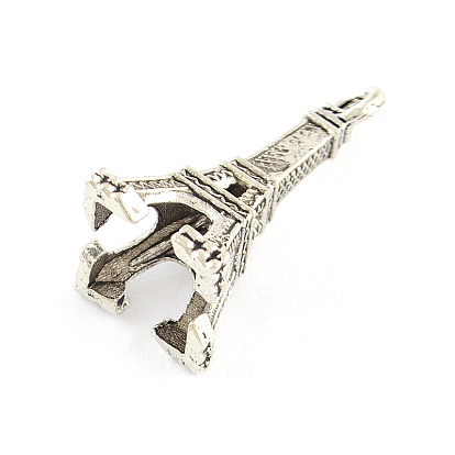 Tibetan Style Eiffel Tower Alloy Pendants, Cadmium Free & Lead Free, 20x9x8.5mm, Hole: 2.5mm, about 1282pcs/1000g