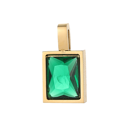 304 из нержавеющей стали амулеты горный хрусталь, прямоугольные, ионное покрытие (ip), реальный 18 k позолоченный