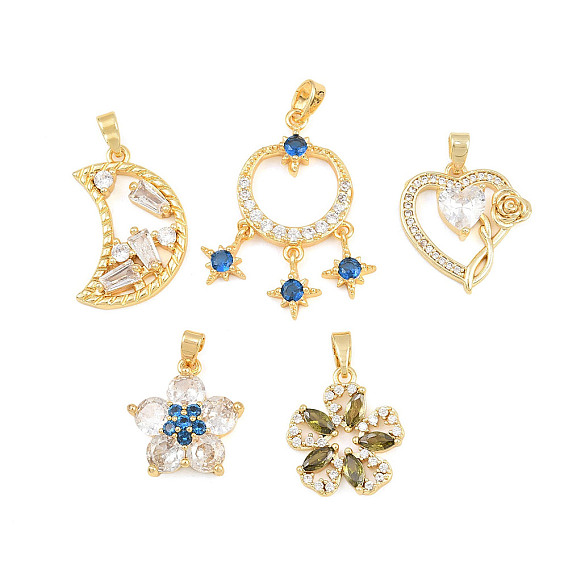 Brass Pave Cubic Zirconia Pendants, Golden
