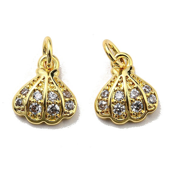 Rack Plating Brass Cubic Zirconia Charms, Lead Free & Cadmium Free, Long-Lasting Plated, Shell