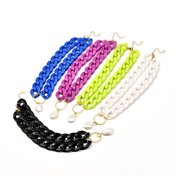 Кольцо с подвеской из натурального жемчуга для девочек-подростков, акриловое колье с массивной цепочкой