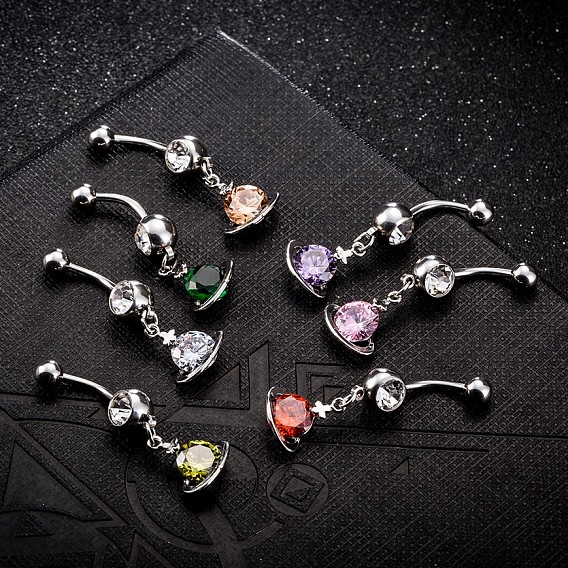 Piercing-Schmuck, Messing Zirkonia Nabel Ring, Bauchringe, mit 304 Edelstahlleiste, cadmiumfrei und bleifrei, Planet