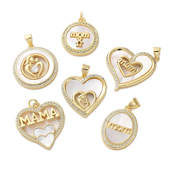 Латунные микро проложить кубического циркония подвески, с оболочкой, материнские темы, реальный 18 k позолоченный, стойки покрытие, прочное покрытие, без кадмия и без свинца
