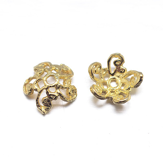 Real 18K Gold Plated 5-Petal Sterling Silver Bead Caps, Flower