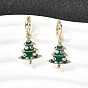 Латунные микро проложить серьги обруча кубического циркония, с эмалью, рождественская елка