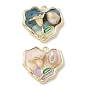 Латунь эмаль подвески, без кадмия, без никеля и без свинца, сердце с цветочными подвесками, с ABS имитации жемчуга