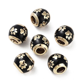 Golden Plated Alloy Enamel European Beads, Large Hole Beads, Round with Paw Print Pattern
