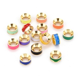 Grooved Brass Enamel Beads, Real 18K Gold Plated, Ring