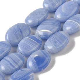 Brins de perles d'agate en dentelle bleue synthétique, Ovale Plat