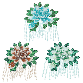6Pcs 3 Colors Computerized Embroidery Cloth Sew on Patches, Peony Flower Appliques, Ornament Accessories