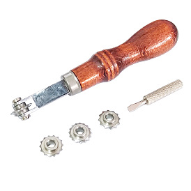 Stainless Steel Spacer Set, with Peach Wood Handle & Spacing-overstitch Wheels and Installation Tool, Serrated Perforator Embossing Rotary Tool