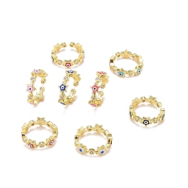 Эмалированная звезда с дурным глазом открытая манжета кольцо с кубическим цирконием, настоящие позолоченные украшения из латуни для женщин, без кадмия и без свинца