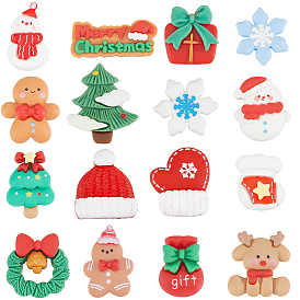 96Pcs 16 Styles Christmas Opaque Resin Cabochons, for Jewelry Making, Mixed Colors