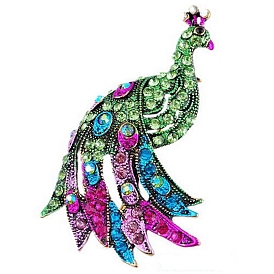 Alloy Rhinestone Peacock Brooch for Women