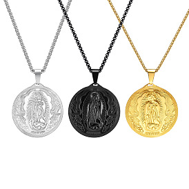 Round with Saint Michael Stainless Steel Pendant Necklace for Men