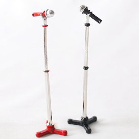 Mini Alloy Microphone Stand Model, Miniature Dollhouse Decorations Accessories