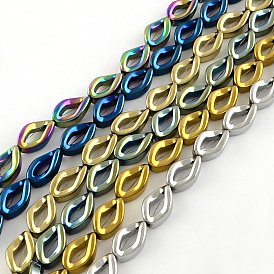 Electroplate Non-magnetic Synthetic Hematite Bead Strands, Twist Teardrop, 13x8x5mm, Hole: 1mm, about 31pcs/strand, 15.9 inch
