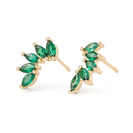 Green Clear Cubic Zirconia Leaf Stud Earrings, Brass Jewelry for Women, Lead Free & Cadmium Free