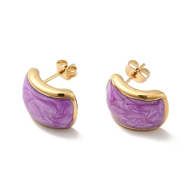 Enamel Curved Rectangle Stud Earrings, Golden 304 Stainless Steel Jewelry for Women