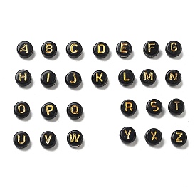 Покрытие непрозрачных акриловых бисер, золотой металл обвитыми, плоские круглые с буквы