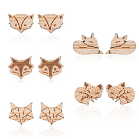 Sweet Fox Ear Studs: Cute Origami Animal Design, Versatile Wood Earrings for Women