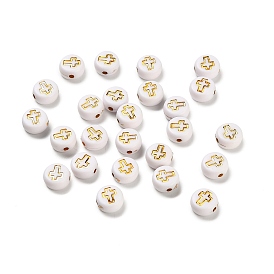 Непрозрачные акриловые шарики, золотой металл обвитыми, плоские круглые с крестом