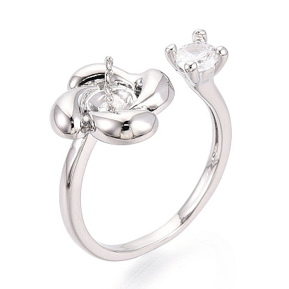 Оправы для колец-манжет из латуни с микропаве из прозрачного кубического циркония, за половину пробурено бисера