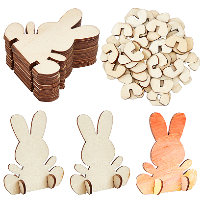 Wooden Stand, Unfinished Wooden Easter Bunny 3D Rabbit, for DIY Craft Painting Table Decoration