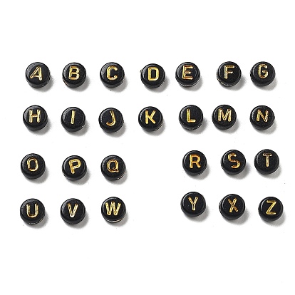 Покрытие непрозрачных акриловых бисер, золотой металл обвитыми, плоские круглые с буквы